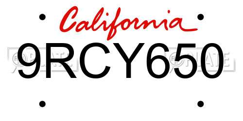 9RCY650 California License Plate