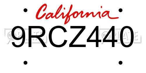 9RCZ440 California License Plate