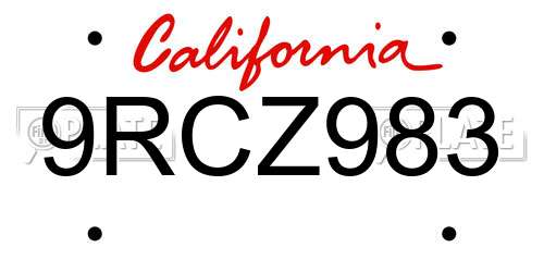 9RCZ983 California License Plate