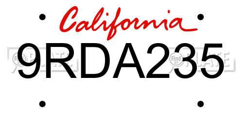 9RDA235 California License Plate