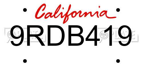 9RDB419 California License Plate