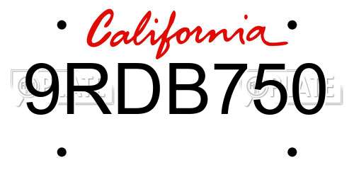 9RDB750 California License Plate