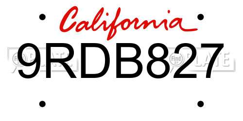9RDB827 California License Plate