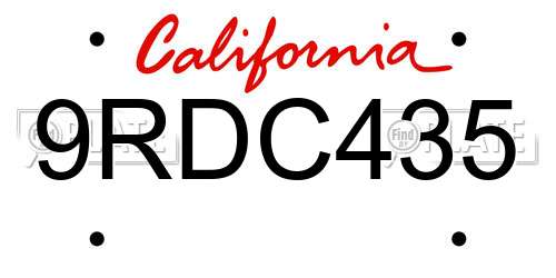9RDC435 California License Plate