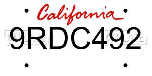 9RDC492 California License Plate
