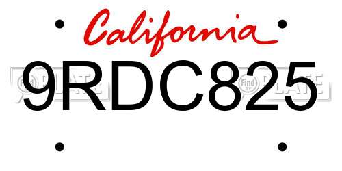 9RDC825 California License Plate