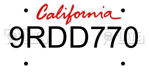9RDD770 California License Plate