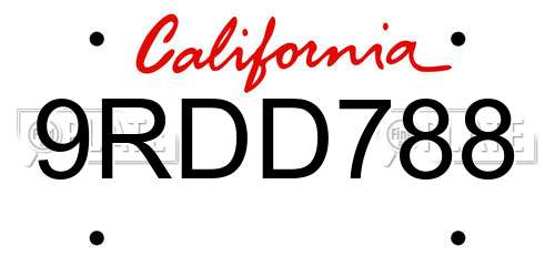9RDD788 California License Plate