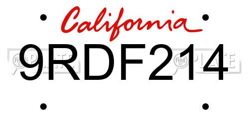 9RDF214 California License Plate