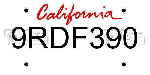 9RDF390 California License Plate