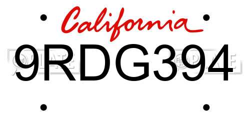 9RDG394 California License Plate