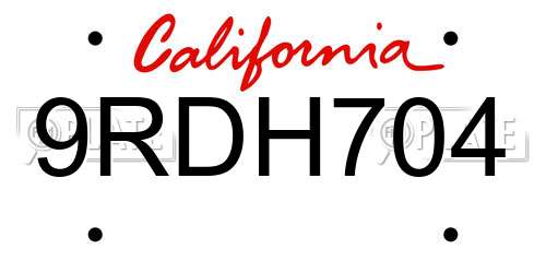 9RDH704 California License Plate