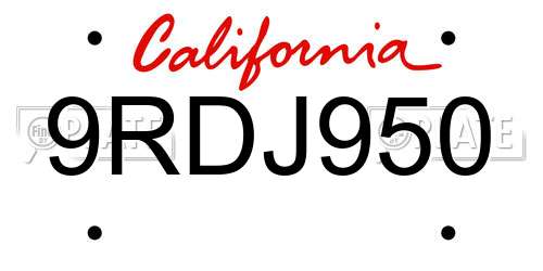 9RDJ950 California License Plate