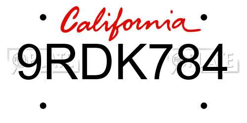 9RDK784 California License Plate
