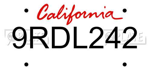 9RDL242 California License Plate