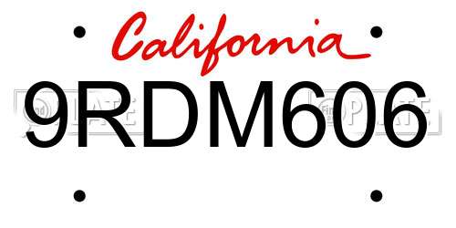 9RDM606 California License Plate