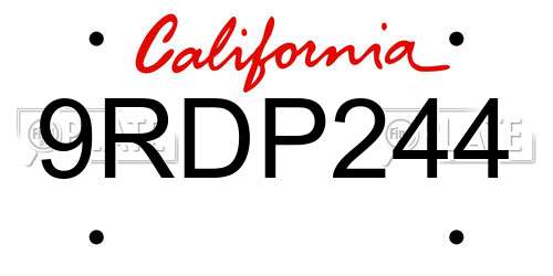 9RDP244 California License Plate