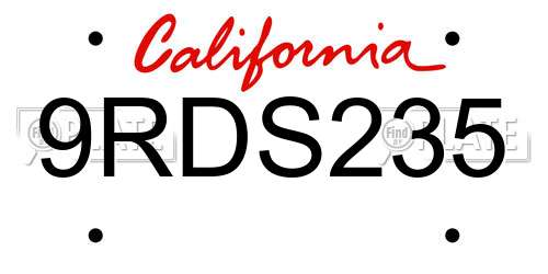 9RDS235 California License Plate