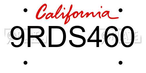 9RDS460 California License Plate
