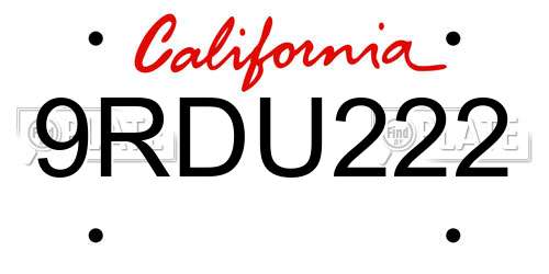 9RDU222 California License Plate