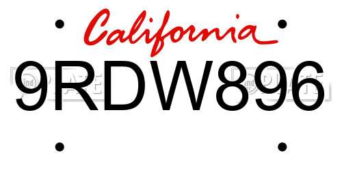 9RDW896 California License Plate