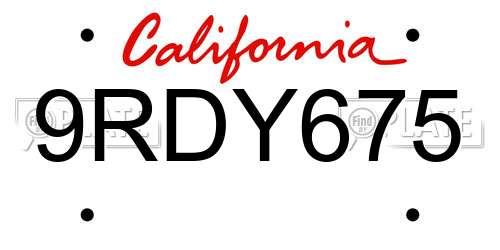 9RDY675 California License Plate