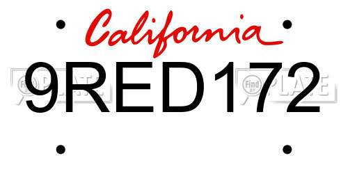9RED172 California License Plate