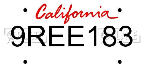 9REE183 California License Plate