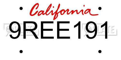 9REE191 California License Plate