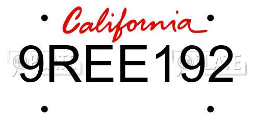 9REE192 California License Plate