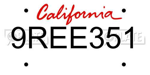 9REE351 California License Plate