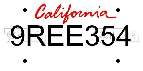 9REE354 California License Plate