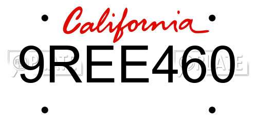 9REE460 California License Plate