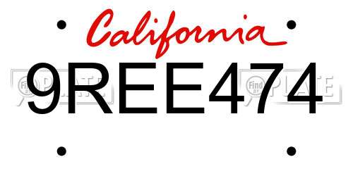 9REE474 California License Plate