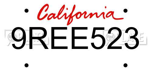 9REE523 California License Plate