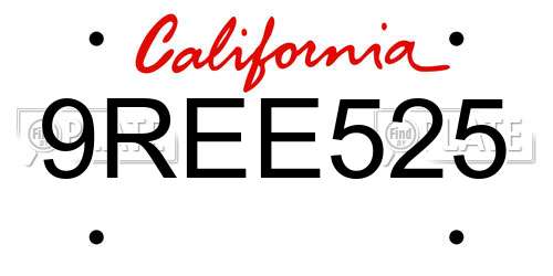 9REE525 California License Plate