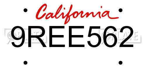 9REE562 California License Plate