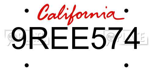9REE574 California License Plate