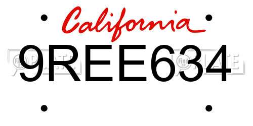 9REE634 California License Plate