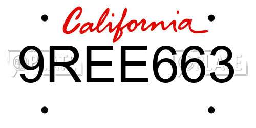 9REE663 California License Plate