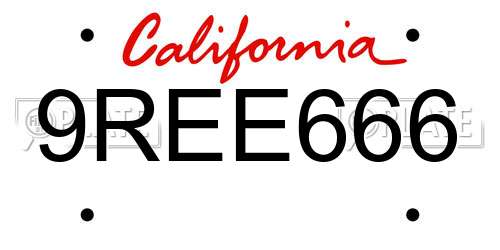 9REE666 California License Plate