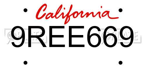 9REE669 California License Plate