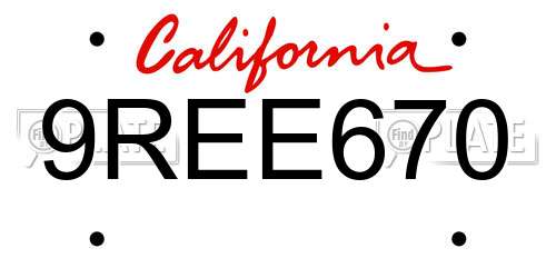 9REE670 California License Plate