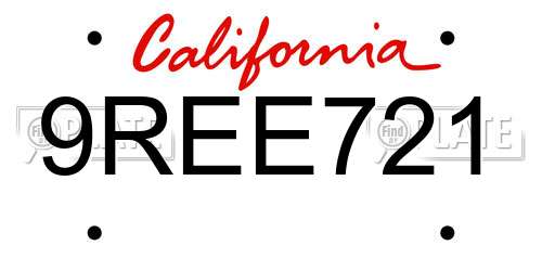 9REE721 California License Plate