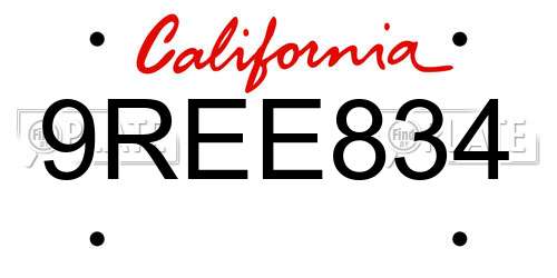 9REE834 California License Plate