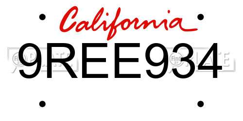 9REE934 California License Plate