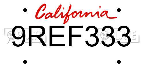 9REF333 California License Plate
