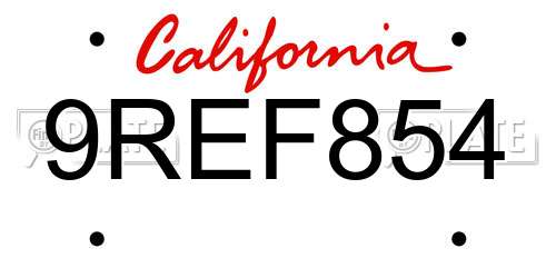 9REF854 California License Plate