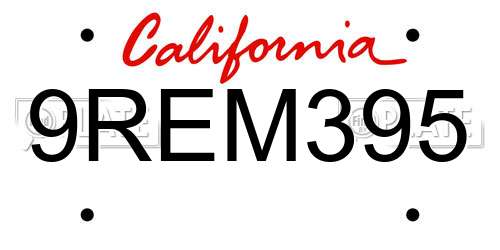 9REM395 California License Plate