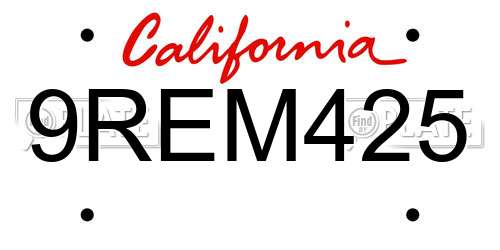 9REM425 California License Plate